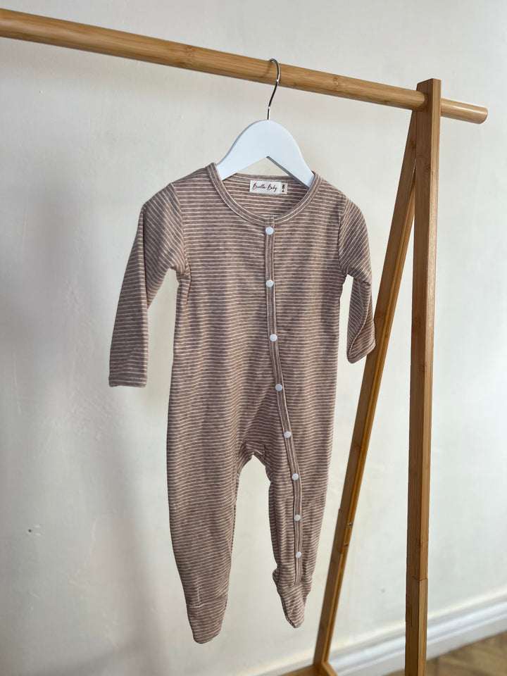 Beige Striped Sleepsuit