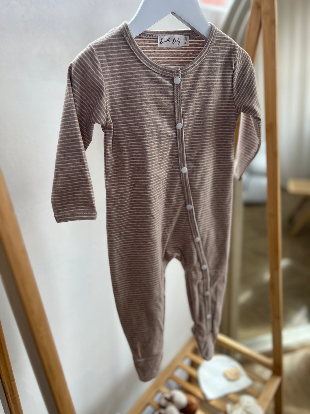 Beige Striped Sleepsuit