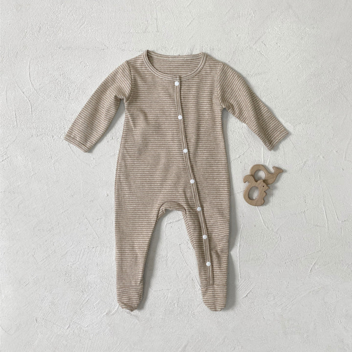 Beige Striped Sleepsuit