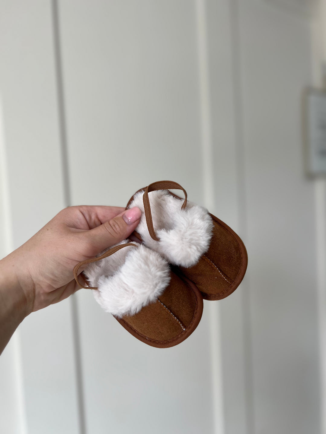 Brown Faux Fur Baby Slippers