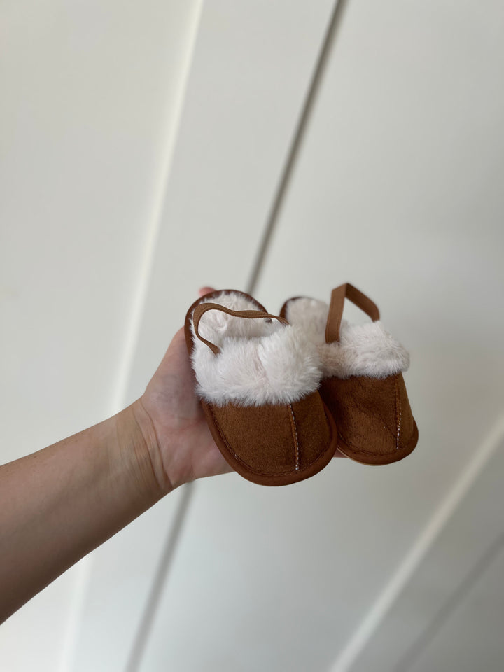 Brown Faux Fur Baby Slippers