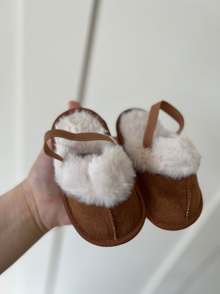 Brown Faux Fur Baby Slippers